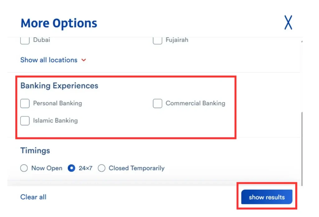 Show Results button with other FAB ATM Locator's filters options
