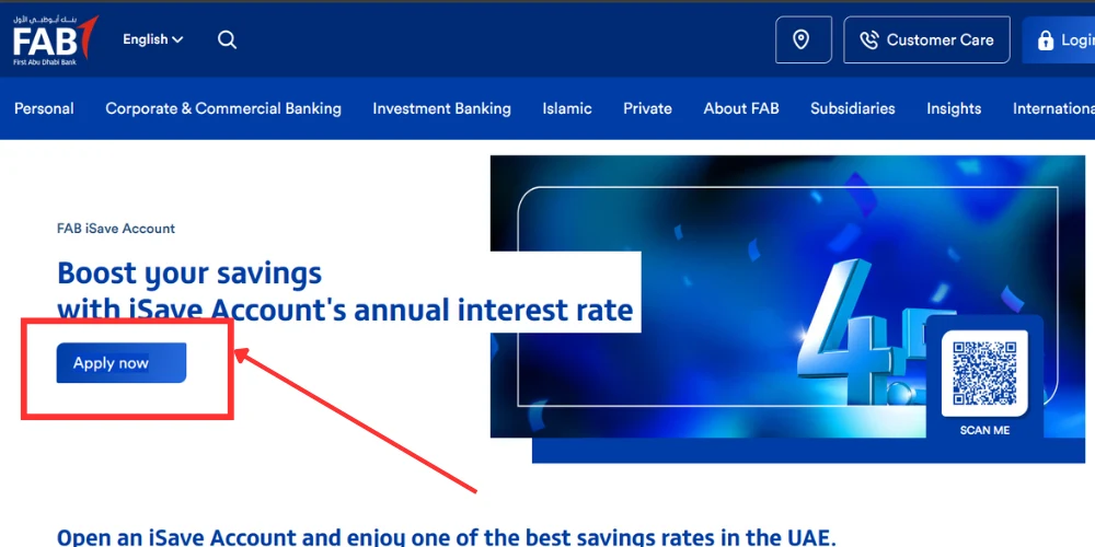 FAB zero balance account apply now button