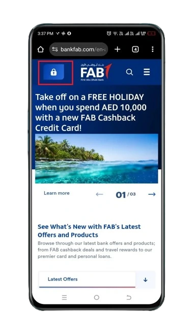 The online banking login button showed and highlighted on mobile screen