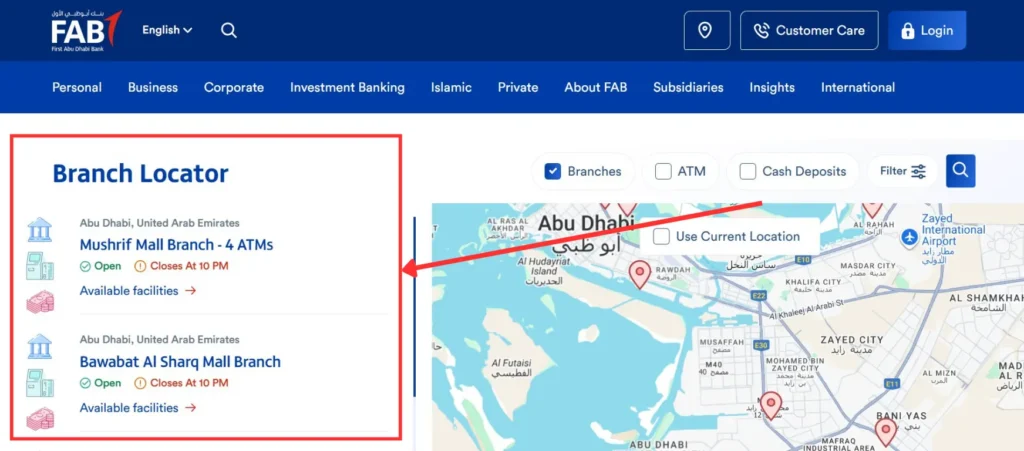 Your Nearby FAB Bank Branches
